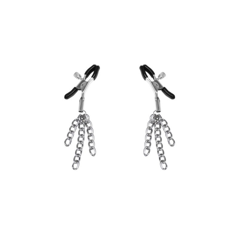 Зажимы для сосков с кисточками Feral Feelings - Nipple clamps Tassels, серебро/черный Зажимы для сосков с кисточками Feral Feelings - Nipple clamps Tassels, серебро/черный