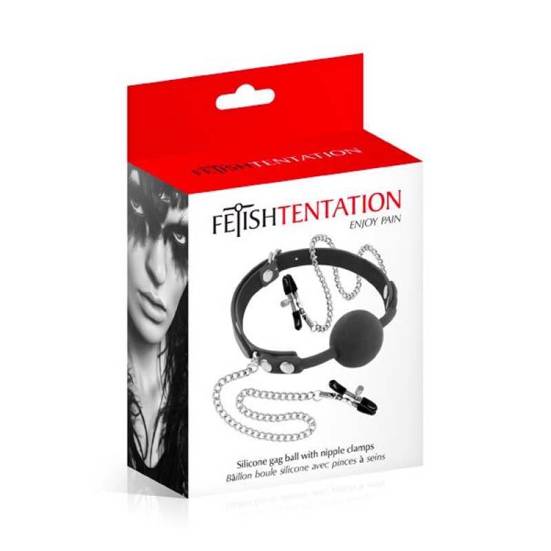 Кляп с силиконовым шариком и зажимами для сосков Fetish Tentation Gag Ball with Nipple Clamps Кляп с силиконовым шариком и зажимами для сосков Fetish Tentation Gag Ball with Nipple Clamps