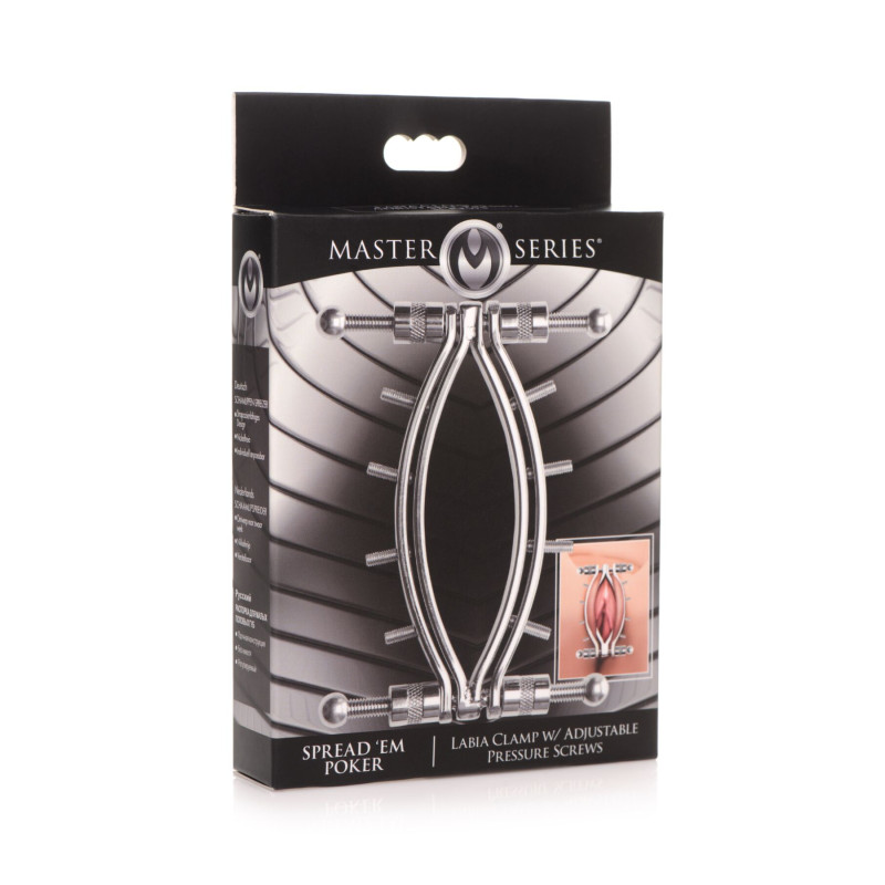Затискач для вагіни Master Series: Spread 'Em Poker Vagina Clamp with Adjustable Pressure Screws, ши Затискач для вагіни Master Series: Spread 'Em Poker Vagina Clamp with Adjustable Pressure Screws, ши