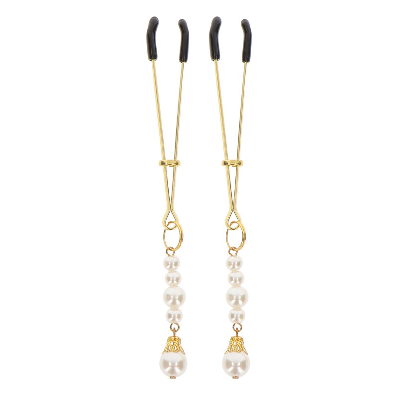 Зажимы на соски с бусинами Taboom Tweezers With Pearls золотистые Зажимы на соски с бусинами Taboom Tweezers With Pearls золотистые