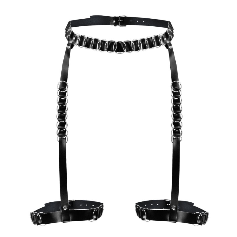 Гартеры украшенные кольцами Art of Sex - Geneva, Натуральная кожа, Размер L-2XL