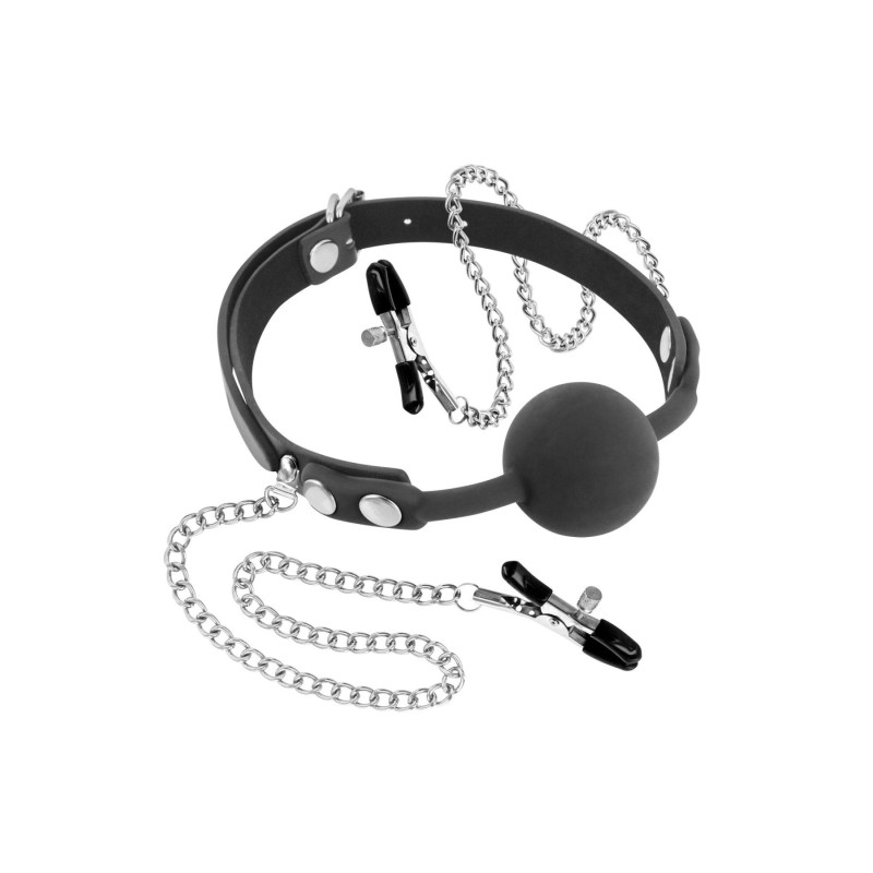 Кляп с силиконовым шариком и зажимами для сосков Fetish Tentation Gag Ball with Nipple Clamps Кляп с силиконовым шариком и зажимами для сосков Fetish Tentation Gag Ball with Nipple Clamps