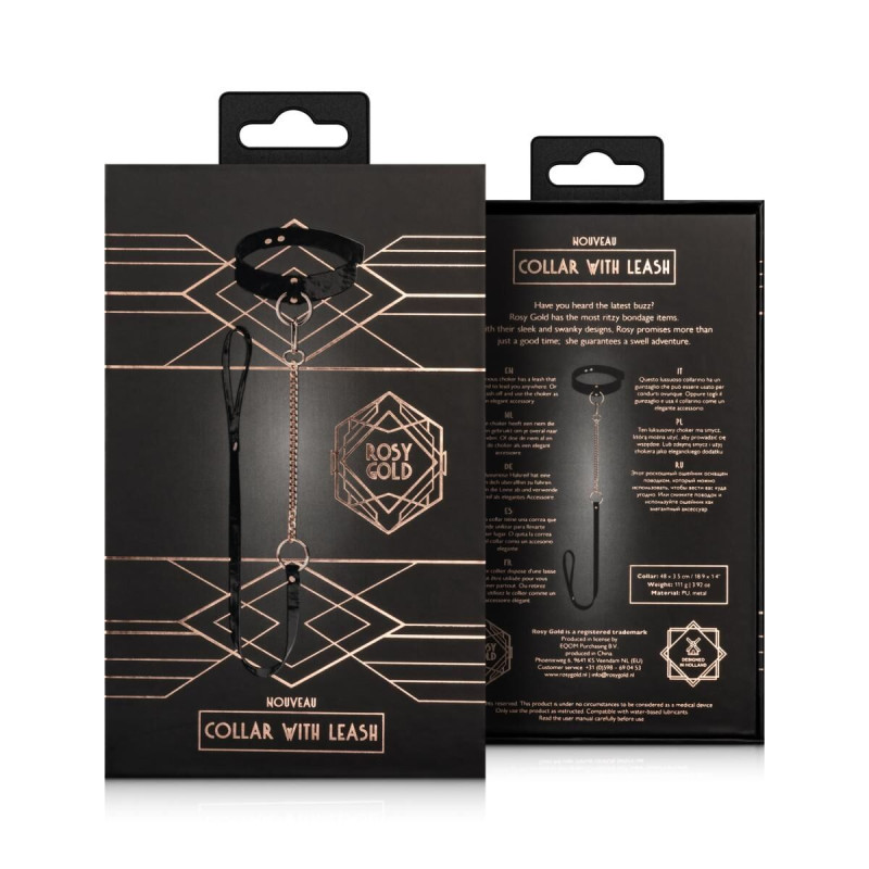 Ошейник с поводком Rosy Gold - Collar with Leash - Black Ошейник с поводком Rosy Gold - Collar with Leash - Black