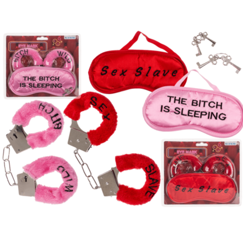 Плюшевые наручники и маска для глаз OOTB Wild Bitch Pink Плюшевые наручники и маска для глаз OOTB Wild Bitch Pink