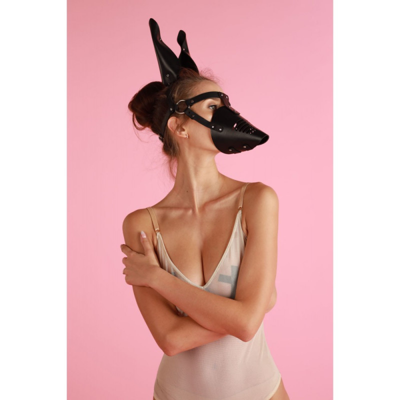 Маска DS Fetish Doberman зі шкіри, ручна робота, чорна Маска DS Fetish Doberman зі шкіри, ручна робота, чорна