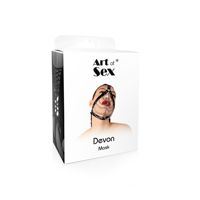 Маска с цепями Art of Sex - Devon, натуральная кожа, цвет черный Маска с цепями Art of Sex - Devon, натуральная кожа, цвет черный