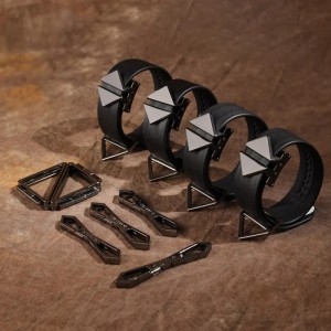 Набір наручники та поножі з хрестовиною Lockink, натуральна шкіра та метал, чорний