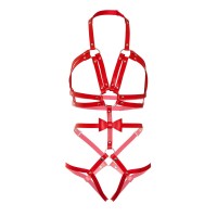 Портупея-тедді з ременів Leg Avenue Studded O-ring harness teddy Red S