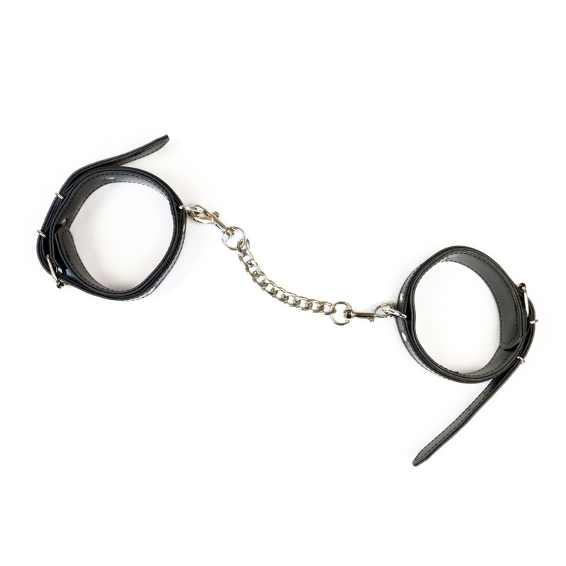 Набор BDSM Art of Sex - Emoji, наручники и поножи, экокожа, черный Набор BDSM Art of Sex - Emoji, наручники и поножи, экокожа, черный