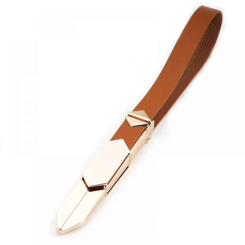 Ремінь з регульованою довжиною Lockink, натуральна шкіра та метал, коричневий Ремінь з регульованою довжиною Lockink, натуральна шкіра та метал, коричневий