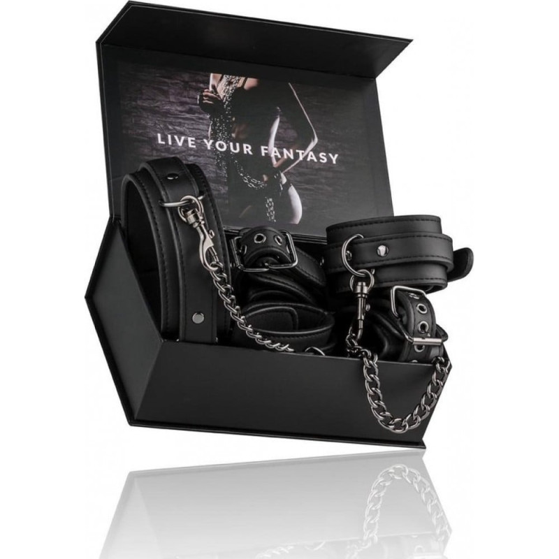 БДСМ набір фіксаторів EasyToys, штучна шкіра, чорні БДСМ набір фіксаторів EasyToys, штучна шкіра, чорні