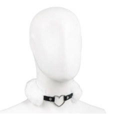 Нашийник DS Fetish з кільцем-сердечком та білим хутром