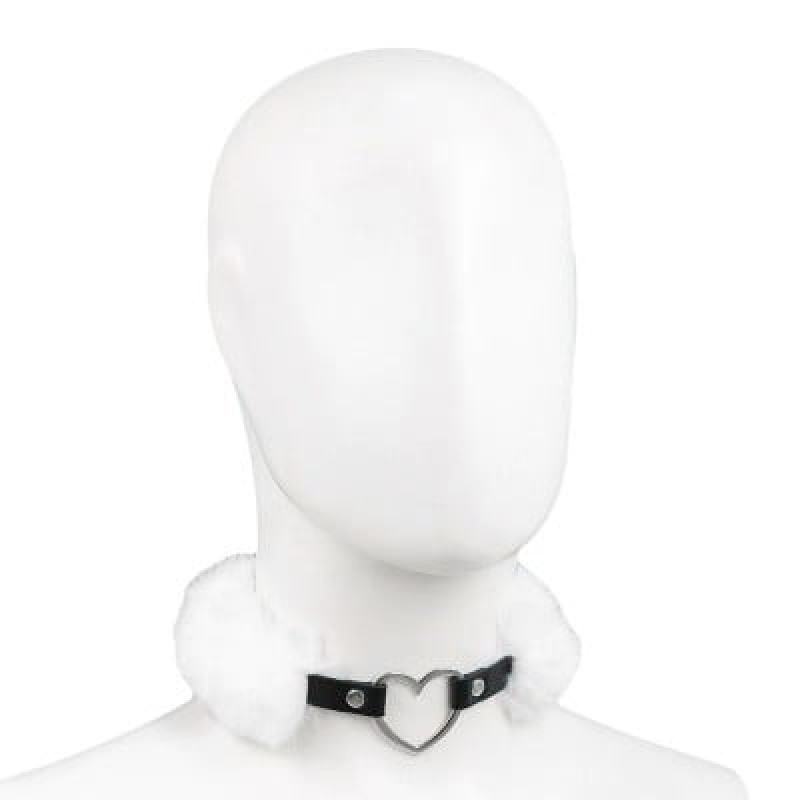Нашийник DS Fetish з кільцем-сердечком та білим хутром Нашийник DS Fetish з кільцем-сердечком та білим хутром