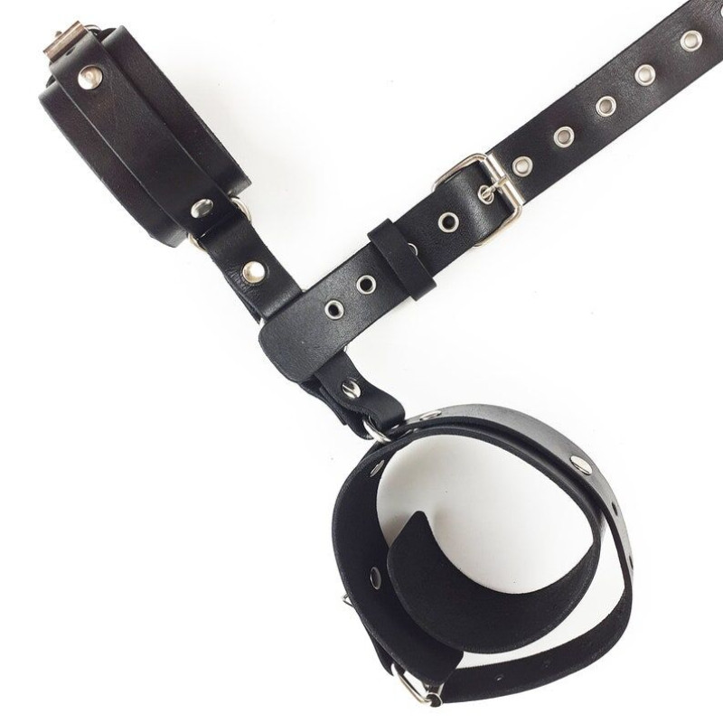 Фиксаторы для шеи и рук Art of Sex Bondage Set из натуральной кожи Черные Фиксаторы для шеи и рук Art of Sex Bondage Set из натуральной кожи Черные