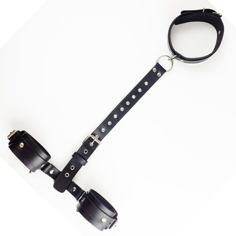 Фиксаторы для шеи и рук Art of Sex Bondage Set из натуральной кожи Черные Фиксаторы для шеи и рук Art of Sex Bondage Set из натуральной кожи Черные