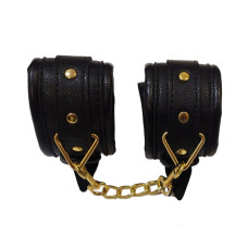Наручники из экокожи DS Fetish, черные, золотистая фурнитура
