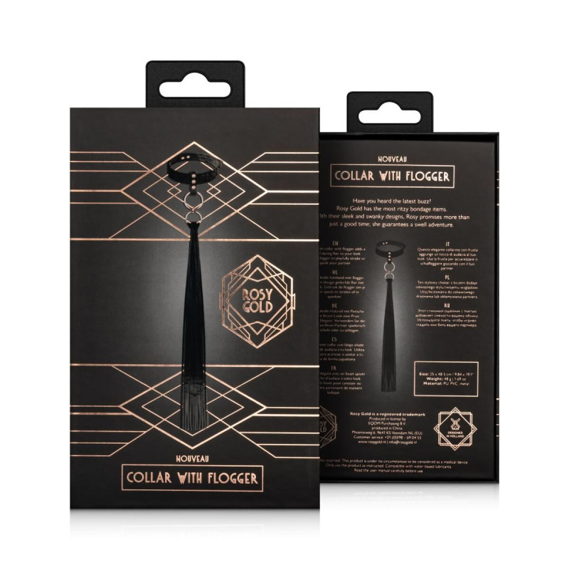 Ошейник с флоггером Rosy Gold - Collar with Flogger - Black Ошейник с флоггером Rosy Gold - Collar with Flogger - Black