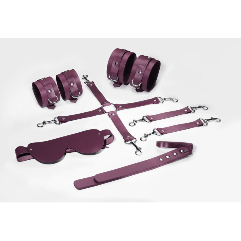 Набор Feral Feelings BDSM Kit 5 Burgundy, наручники, поножи, крестовина, маска, паддл Набор Feral Feelings BDSM Kit 5 Burgundy, наручники, поножи, крестовина, маска, паддл