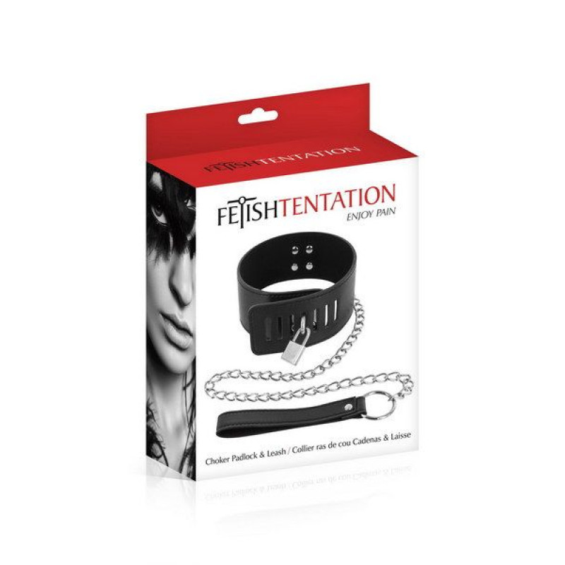 Ошейник с поводком Fetish Tentation Padlock and Leash Ошейник с поводком Fetish Tentation Padlock and Leash