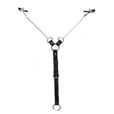 Зажимы для сосков с фиксацией на мошонке Art of Sex Nipple Clamps for Men, Эко кожа