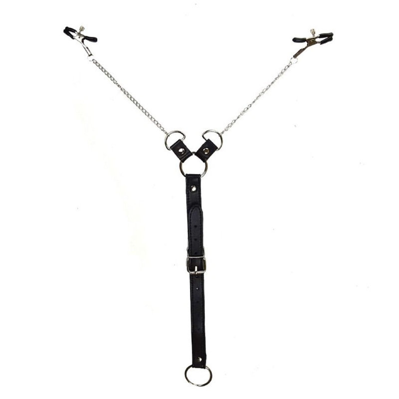 Зажимы для сосков с фиксацией на мошонке Art of Sex Nipple Clamps for Men, Эко кожа Зажимы для сосков с фиксацией на мошонке Art of Sex Nipple Clamps for Men, Эко кожа