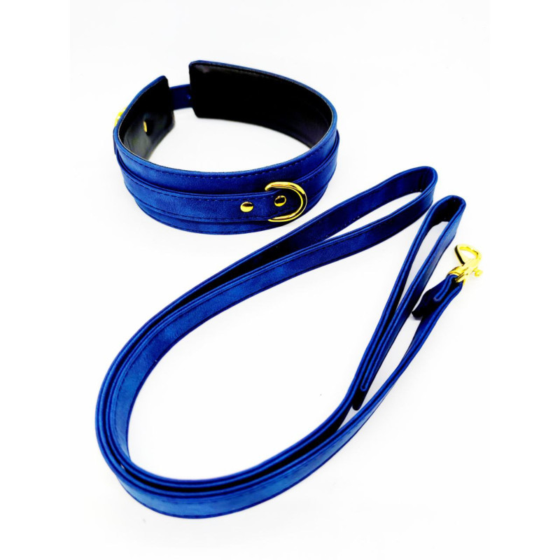 Ошейник с поводком DS Fetish, экокожа, голубой Ошейник с поводком DS Fetish, экокожа, голубой