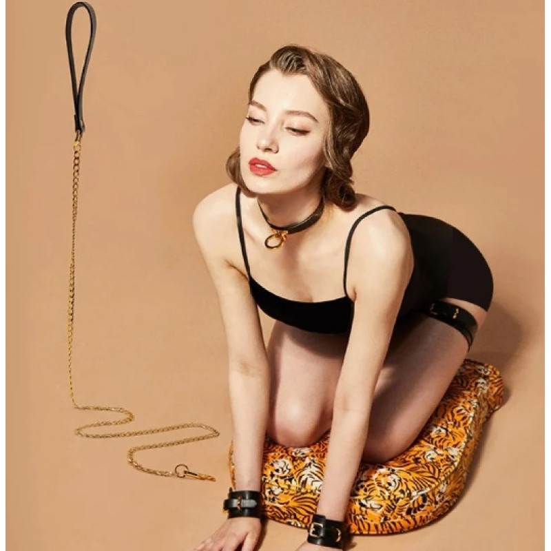 Поводок UPKO Leather Cosplay Leash, итальянская кожа, с металлической цепью, Поводок UPKO Leather Cosplay Leash, итальянская кожа, с металлической цепью,