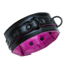 Ошейник с поводком DS Fetish, экокожа, черный и розовый