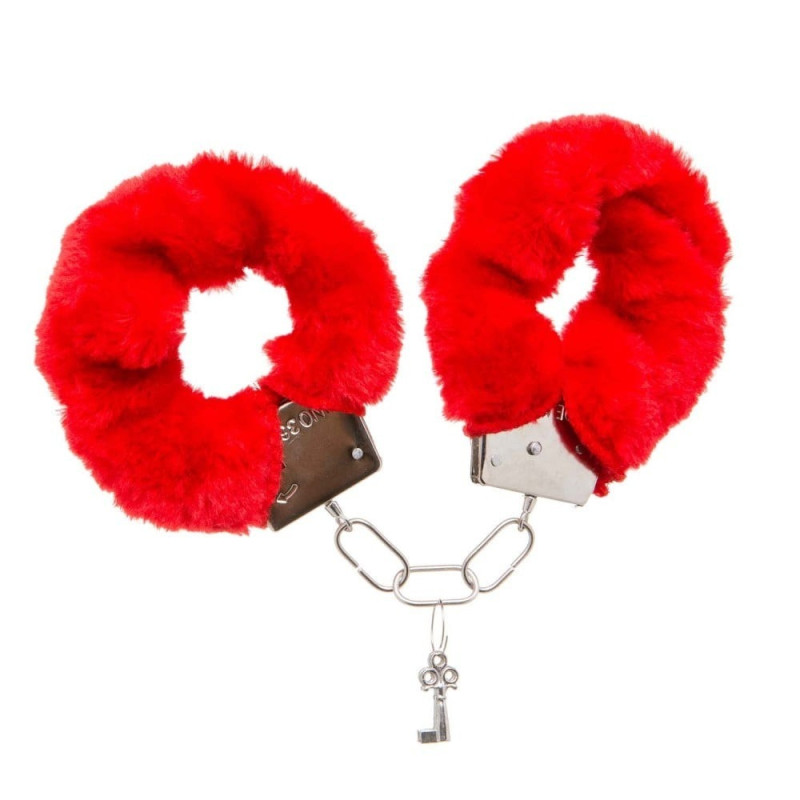 Наручники DS Fetish Plush handcuffs, метал з хутром, червоні Наручники DS Fetish Plush handcuffs, метал з хутром, червоні