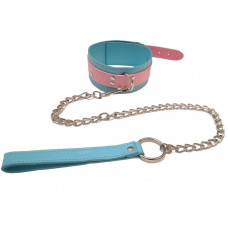 Ошейник с поводком DS Fetish, кожзам, голубая ручка
