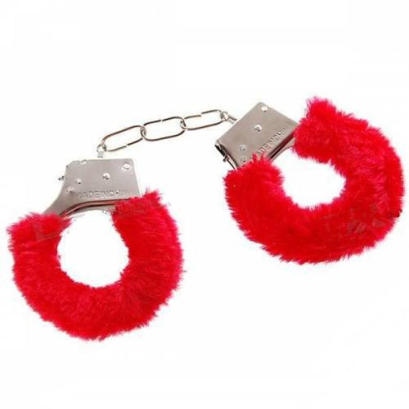Наручники DS Fetish Plush handcuffs, метал з хутром, червоні Наручники DS Fetish Plush handcuffs, метал з хутром, червоні
