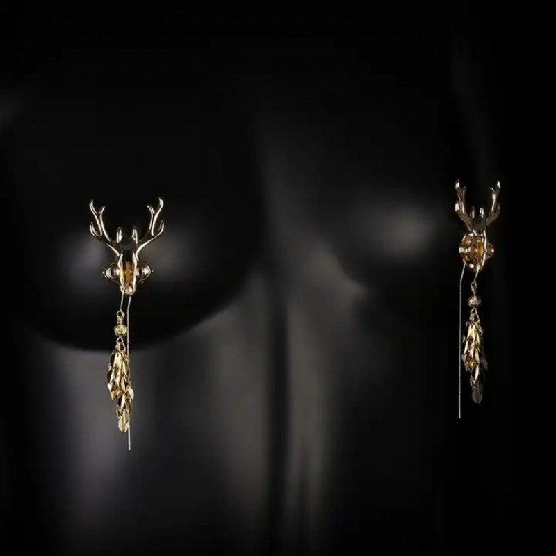 Затискачі для сосків у вигляді оленів Lockink Sevanda Stag Clamps, з підвісками, металеві, золоті Затискачі для сосків у вигляді оленів Lockink Sevanda Stag Clamps, з підвісками, металеві, золоті