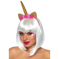Золотой рог единорога Leg Avenue Golden unicorn flower headband, украшенный цветами