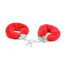 Наручники DS Fetish Plush handcuffs, металл с мехом, красные