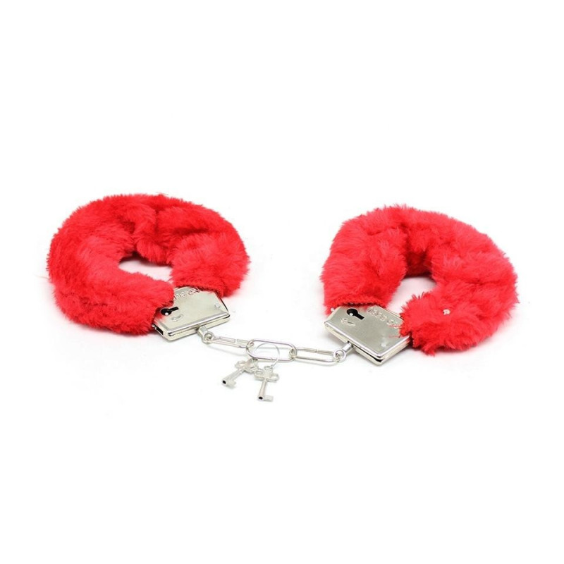 Наручники DS Fetish Plush handcuffs, метал з хутром, червоні Наручники DS Fetish Plush handcuffs, метал з хутром, червоні