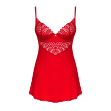 Пеньюар Obsessive Ingridia chemise & thong M/L, красный, сорочка, стринги