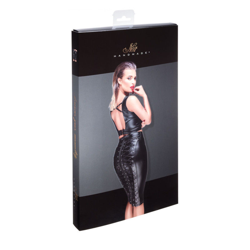 Спідниця-олівець зі шнурівкою Noir Handmade F152 Powerwetlook pencil skirt, M, з мокрим ефектом Спідниця-олівець зі шнурівкою Noir Handmade F152 Powerwetlook pencil skirt, M, з мокрим ефектом