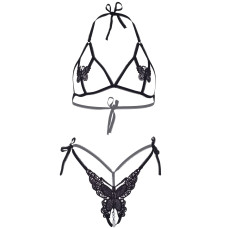 Эротический комплект с открытой чашкой Leg Avenue Open cup bra and pearl panty One Size Black