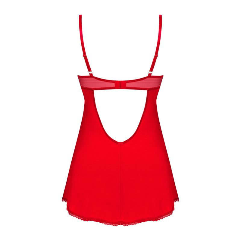 Пеньюар Obsessive Ingridia chemise & thong M/L, червоний, сорочка, стрінги Пеньюар Obsessive Ingridia chemise & thong M/L, червоний, сорочка, стрінги