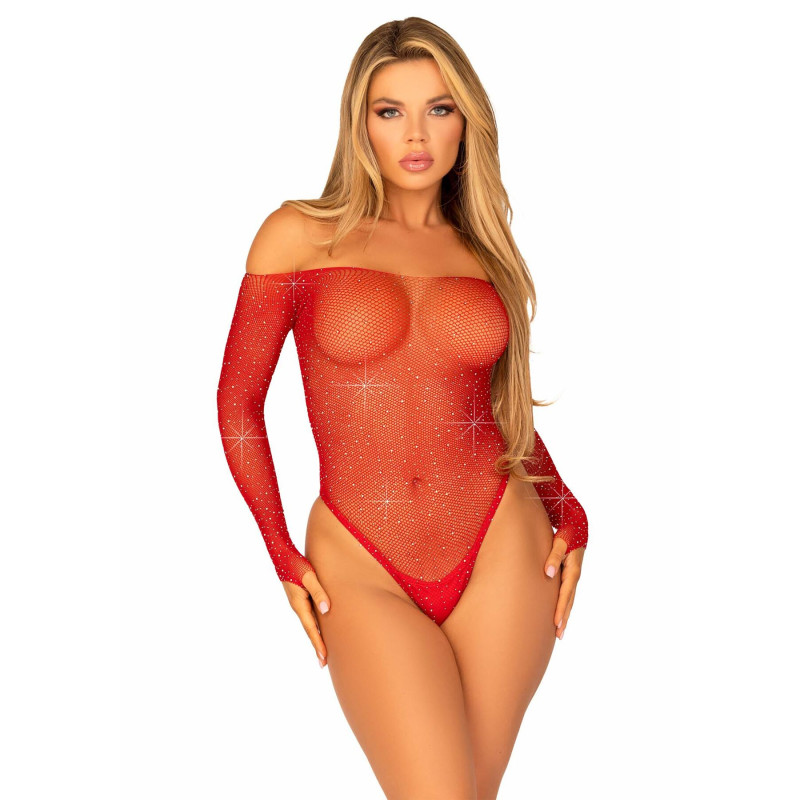 Сітчасте боді зі стразами Leg Avenue Crystalized fishnet bodysuit Red One Size Сітчасте боді зі стразами Leg Avenue Crystalized fishnet bodysuit Red One Size