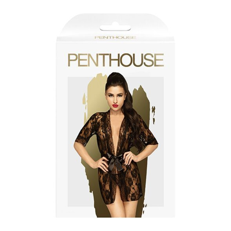 Комплект пеньюар с декором в виде роз и стрингами Penthouse Sweet Retreat Черный XL Комплект пеньюар с декором в виде роз и стрингами Penthouse Sweet Retreat Черный XL