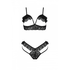 Эротический комплект Passion DOLLY SET, S/M, black, с открытыми чашками