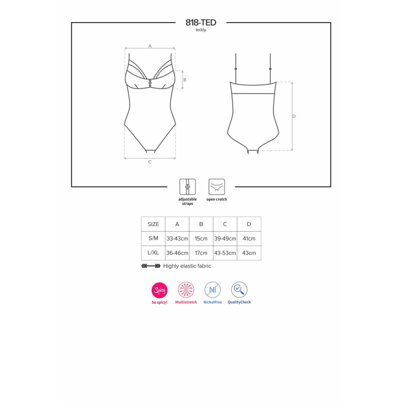 Кружевное боди с доступом Obsessive 818-TED-1 teddy XS/S, черное Кружевное боди с доступом Obsessive 818-TED-1 teddy XS/S, черное