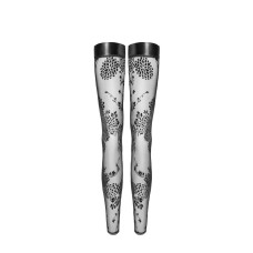 Панчохи без миска Noir Handmade F243 Tulle stockings with patterned flock embroidery, L