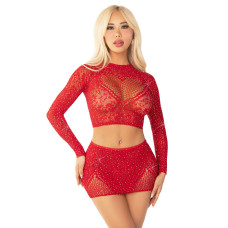 Комплект Leg Avenue Rhinestone Crop Top and Mini Skirt One Size, Red