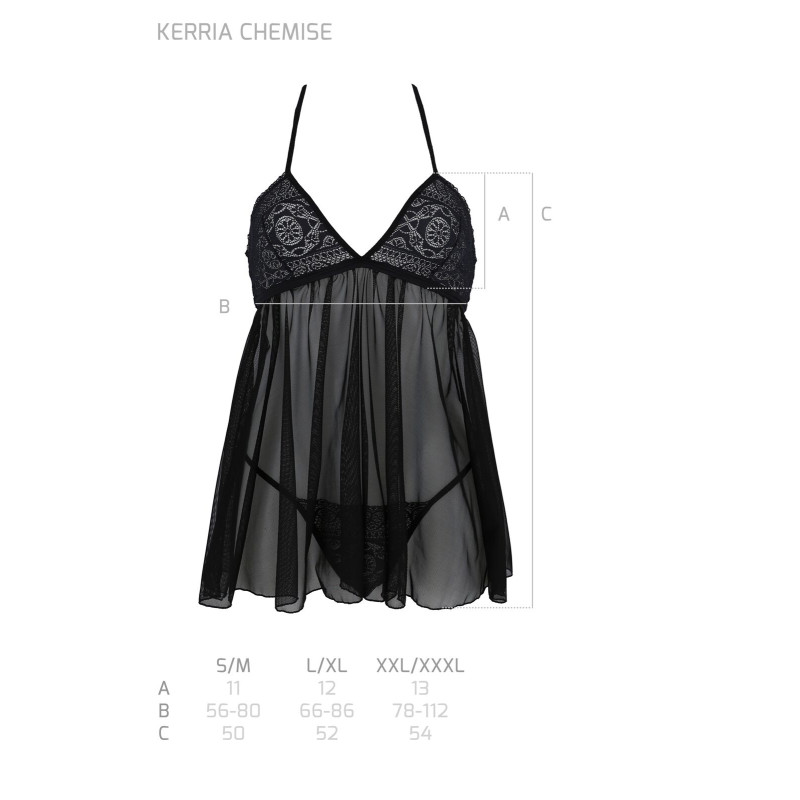 Пеньюар Passion KERRIA CHEMISE black, XXL/XXXL, кружевной верх, трусики в комплекте Пеньюар Passion KERRIA CHEMISE black, XXL/XXXL, кружевной верх, трусики в комплекте