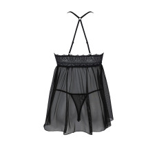 Пеньюар Passion KERRIA CHEMISE black, XXL/XXXL, кружевной верх, трусики в комплекте