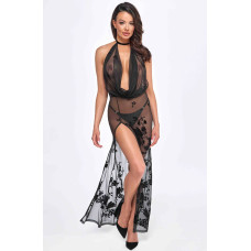 Платье Noir Handmade F312 Divinity, S, black, прозрачное, в пол, открытая спина, разрез сбоку