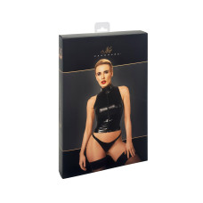 Топ Noir Handmade F324 Glam, M, black, халтер, на блискавці, вінілові вставки, комір-стійка