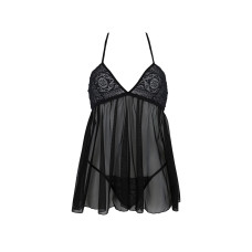 Пеньюар Passion KERRIA CHEMISE black, XXL/XXXL, кружевной верх, трусики в комплекте